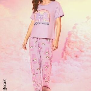 CARE BEARS 82 purple pink rainbow pajama set top and pants NWT